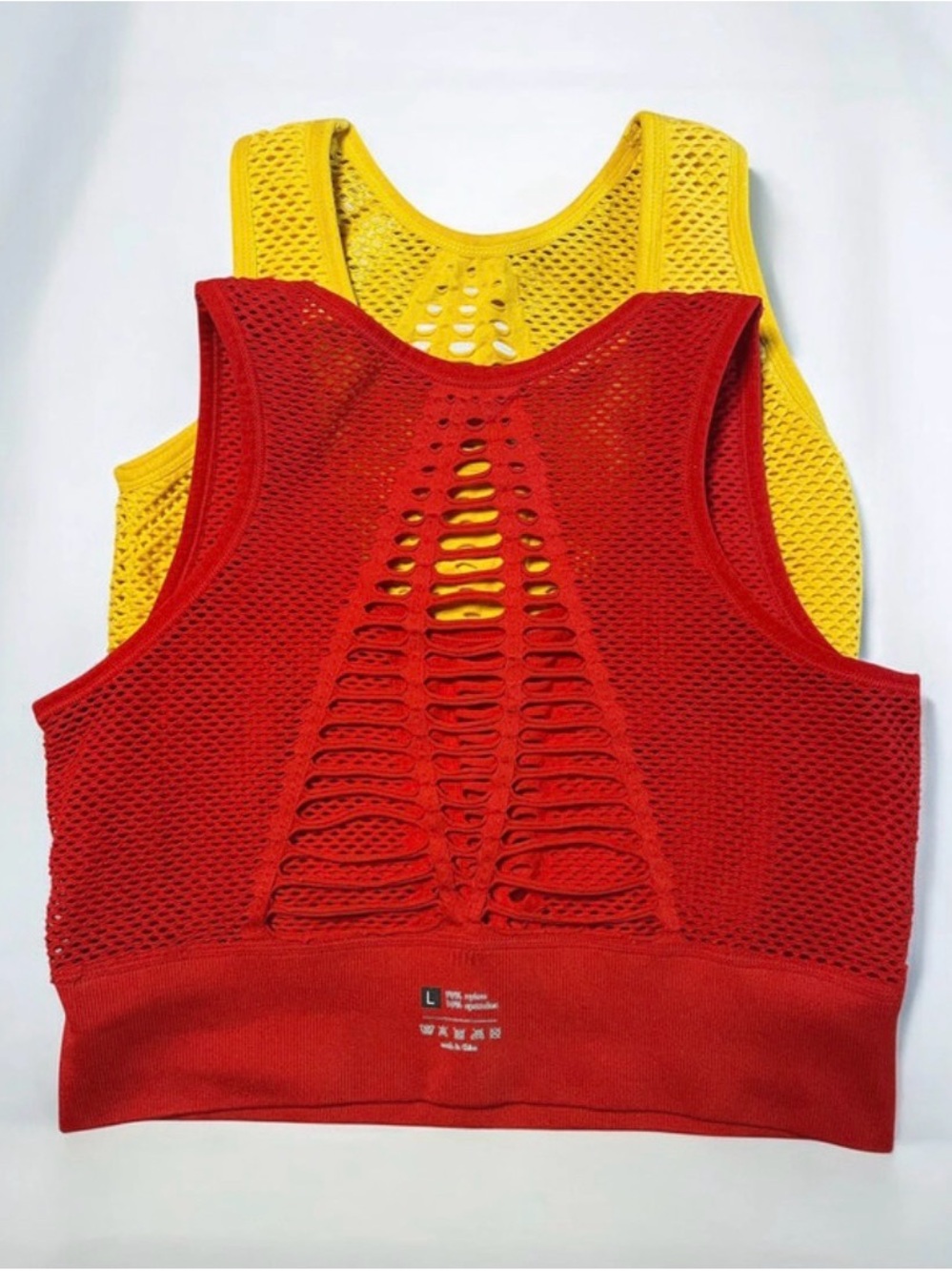 Yellow and Red Mesh Racerback Crop Tops